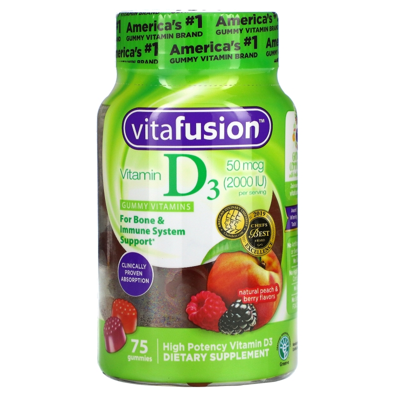 VitaFusion, Vitamin D3, Natural Peach, Blackberry & Strawberry Flavors, 2000 IU, 75 Gummies