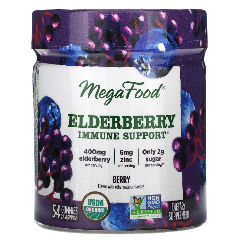 MegaFood, Elderberry Immune Support, Berry, 54 Gummies