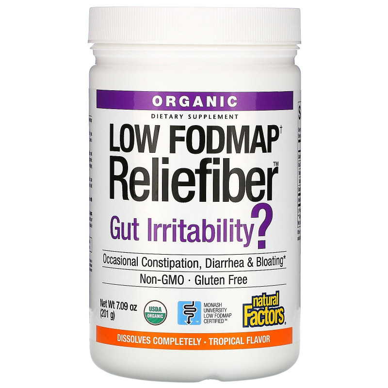 Natural Factors, Organic Low Fodmap Reliefiber, Tropical Flavor, 7.09 oz (201 g)