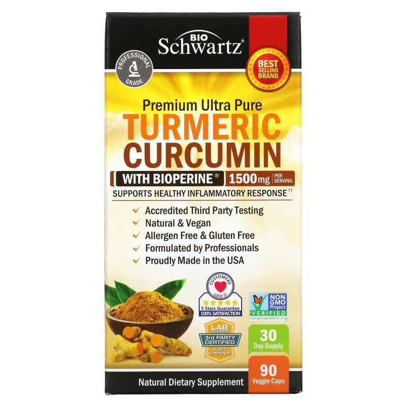 BioSchwartz, Premium Ultra Pure Turmeric Curcumin with Bioperine, 1,500 mg, 90 Veggie Caps