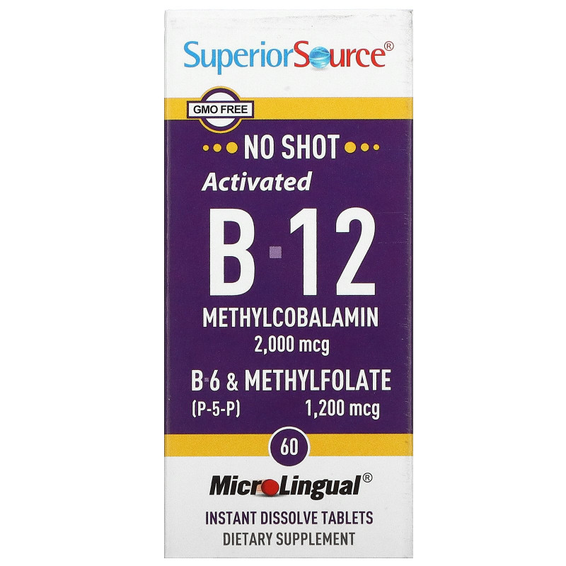 Superior Source, Acitivated B-12 Methylcobalamin 2,000 mcg, B-6 (P-5-P) & Methylfolate 1,200 mcg, 60 Instant Dissolve Tablets