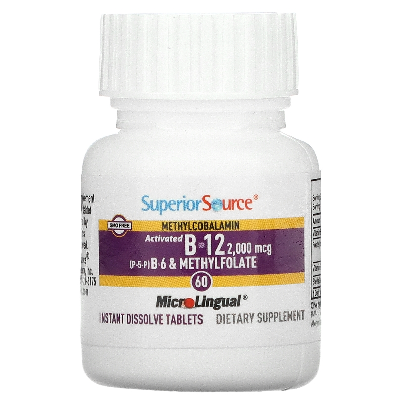 Superior Source, Acitivated B-12 Methylcobalamin 2,000 mcg, B-6 (P-5-P) & Methylfolate 1,200 mcg, 60 Instant Dissolve Tablets