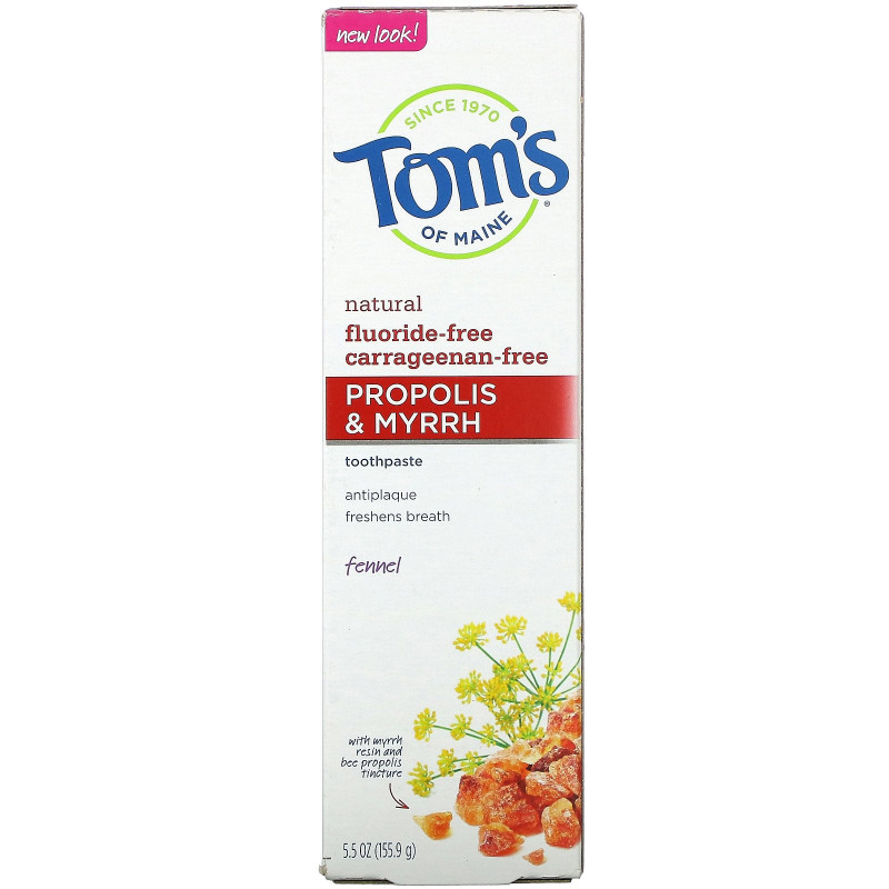 Tom's of Maine, Зубная паста от налета, прополис, мирра и фенхель, без фтора, фенхель 5.5 унции (155.9 г)