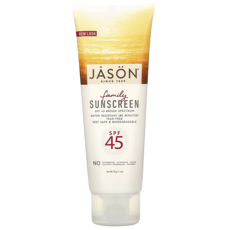 Jason Natural, Семейный природный солнцезащитный крем, SPF 45, 4 унции (113 г)