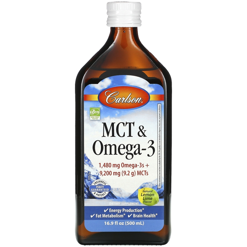 Carlson Labs, MCT & Omega-3, Natural Lemon Lime, 16.9 fl oz (500 ml)