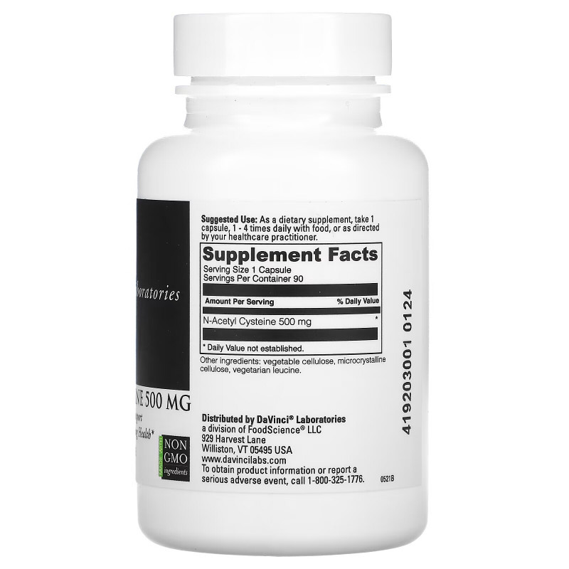 DaVinci Laboratories of Vermont, N-Acetyl Cysteine, 500 mg, 90 Capsules