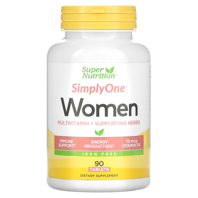 Super Nutrition, SimplyOne, Women’s Multivitamin + Supporting Herbs, Iron-Free, 90 Tablets