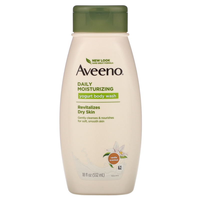 Aveeno, "Природные активные компоненты", увлажняющий гель для душа с йогуртом для ежедневного использования, ванильно-овсяный, 18 жидких унций (532 мл)