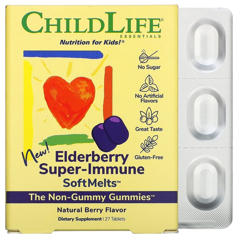 ChildLife, Elderberry Super-Immune SoftMelts, натуральный ягодный вкус, 27 таблеток