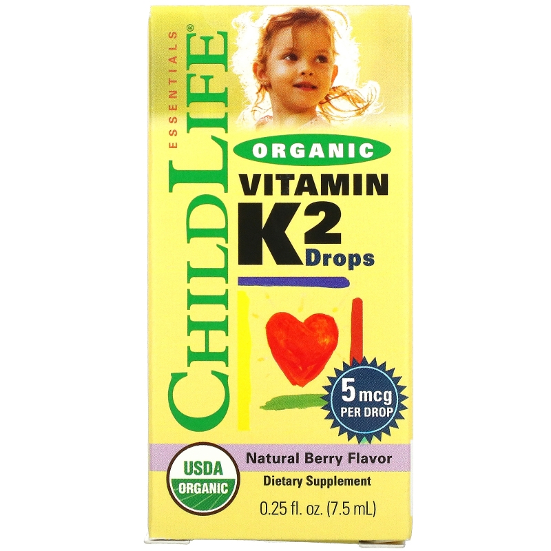 ChildLife, Органические капли витамина K2, натуральный ягодный вкус, 0,406 унций (12 мл)