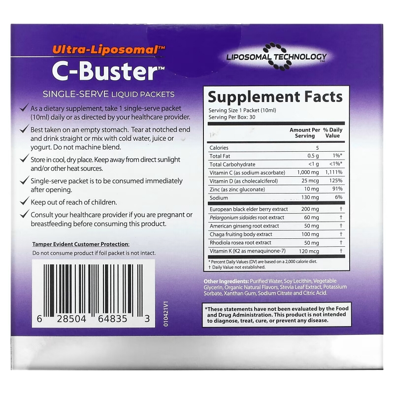 Aurora Nutrascience, Ultra-Liposomal, C-Buster, 30 Packets, 0.34 fl oz (10 ml) Each