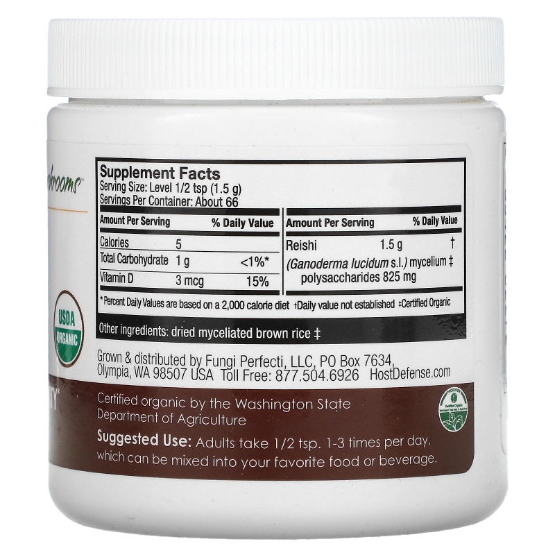 Fungi Perfecti, Reishi, Mushroom Mycelium Powder, Cardio & Longevity, 3.5 oz (100 g)