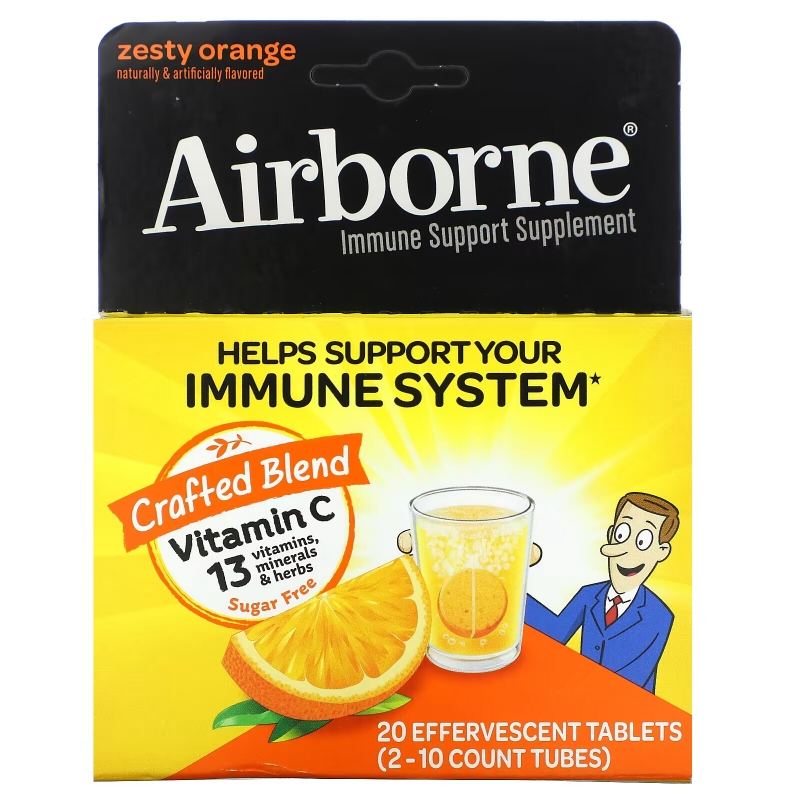 AirBorne, Immune Support Supplement, Zesty Orange, 2 Tubes, 10 Effervescent Tablets Each