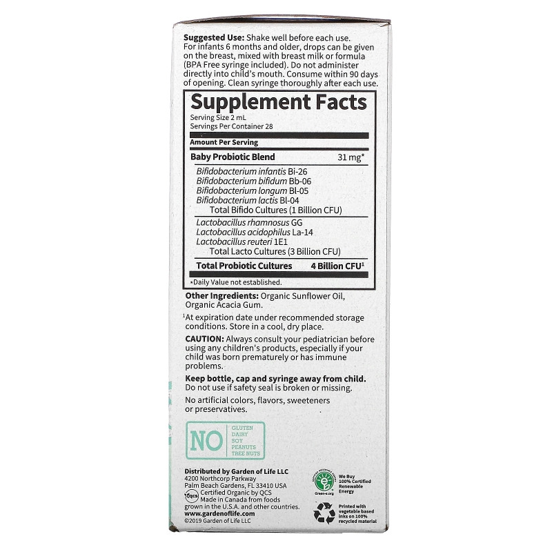 Garden of Life, Baby, Probiotic, 4 Billion CFU, 1.9 fl oz ( 56 ml)