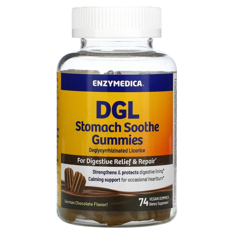 Enzymedica, DGL Stomach Soothe Gummies, German Chocolate, 74 Vegan Gummies