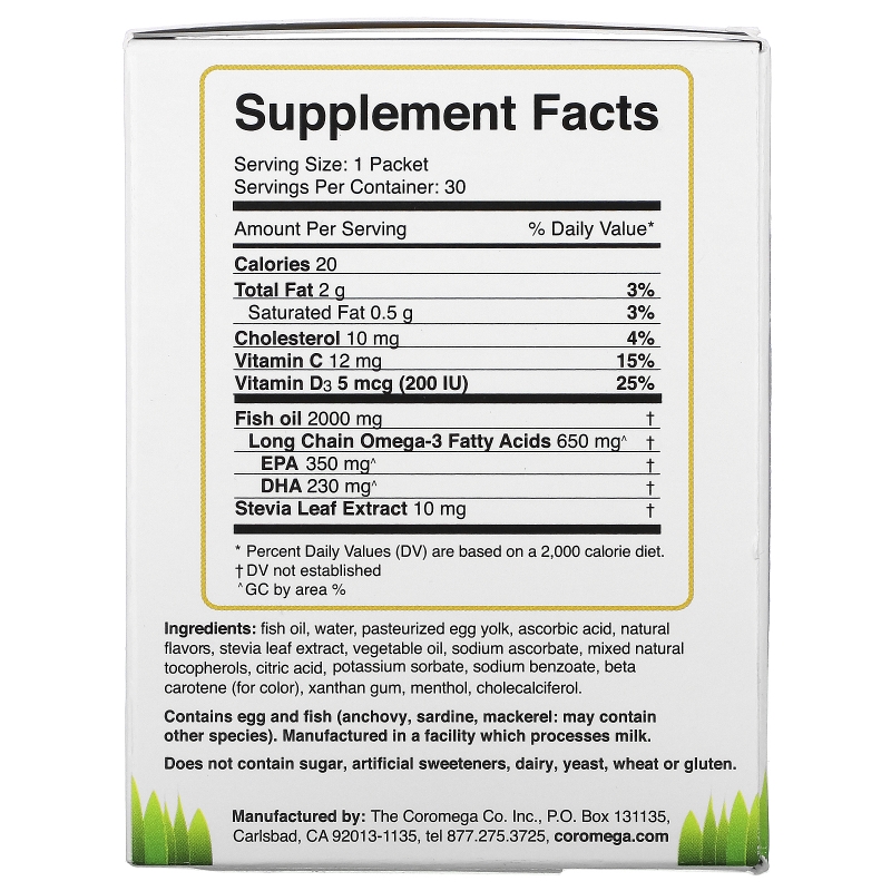 Coromega Kids Omega3 Orange 30 Squeeze Packets 2.5 g Each