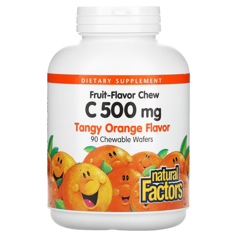 Natural Factors, Fruit-Flavor Chew Vitamin C, Tangy Orange, 500 mg, 90 Chewable Wafers