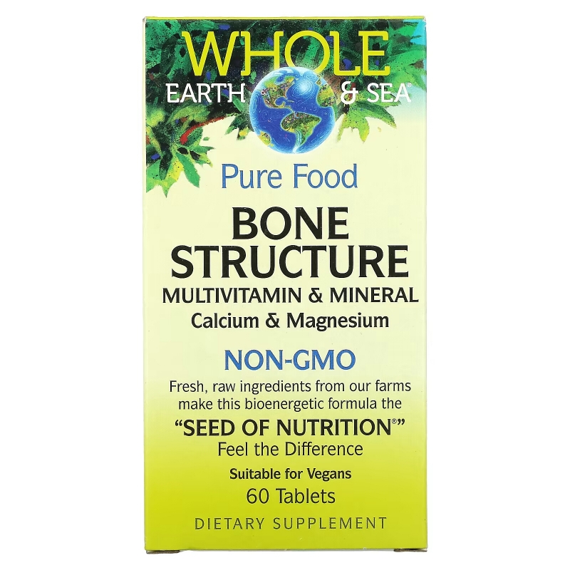 Natural Factors, Whole Earth & Sea, Bone Structure Multivitamin & Mineral, Calcium & Magnesium, 60 Tablets