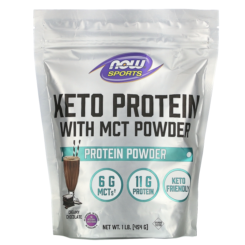 Now Foods, Sports, Keto Protein with MCT Powder, Creamy Chocolate, 1 lb (454 g)