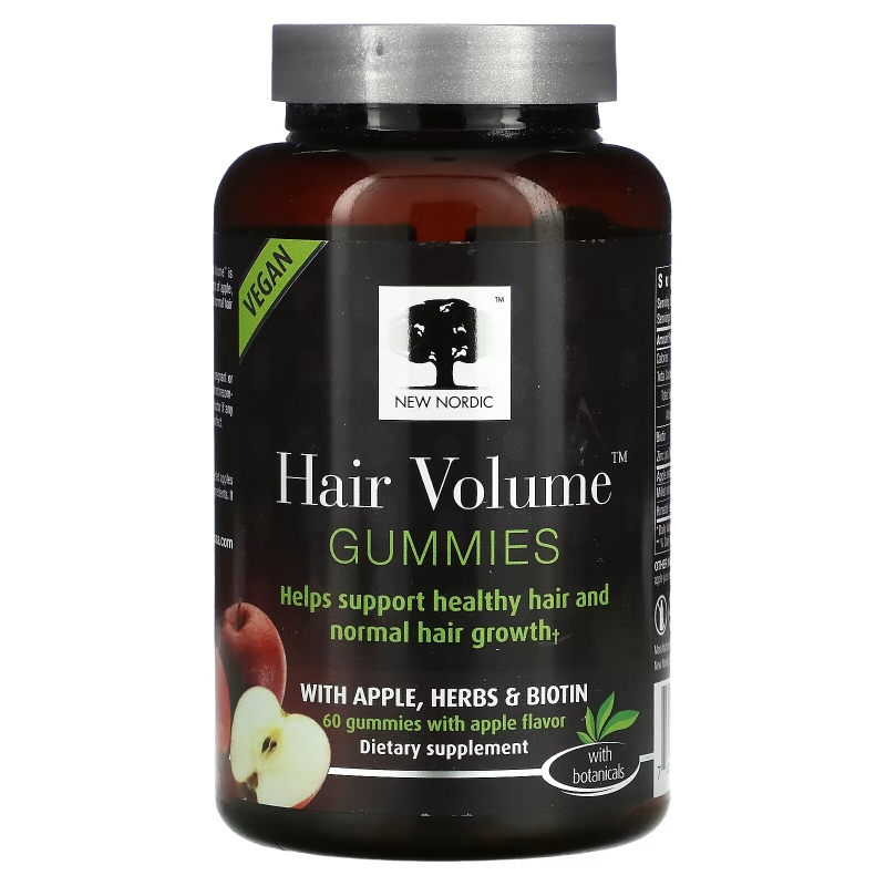 New Nordic, Hair Volume Gummies with Apple, Herbs & Biotin, Apple Flavor, 60 Gummies