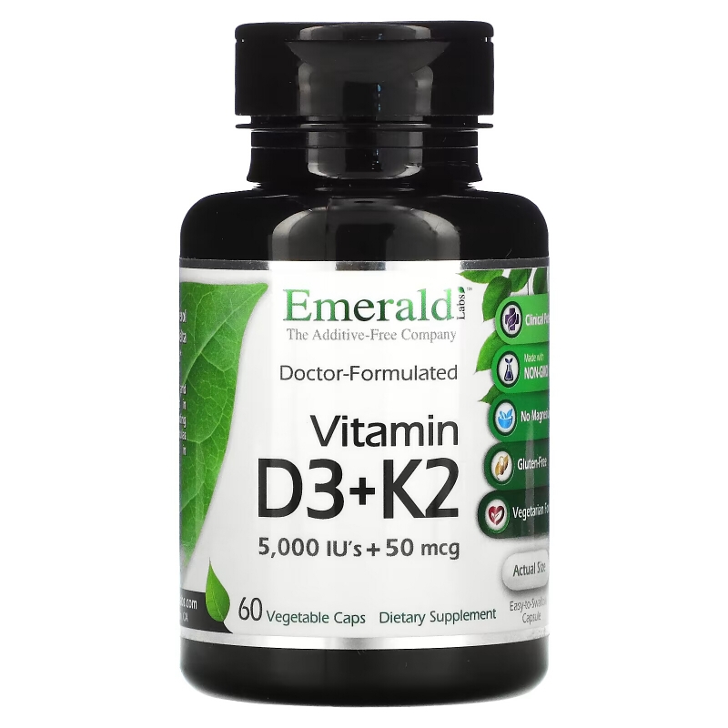 Emerald Laboratories, Vitamin D3 + K2, 60 Vegetable Caps