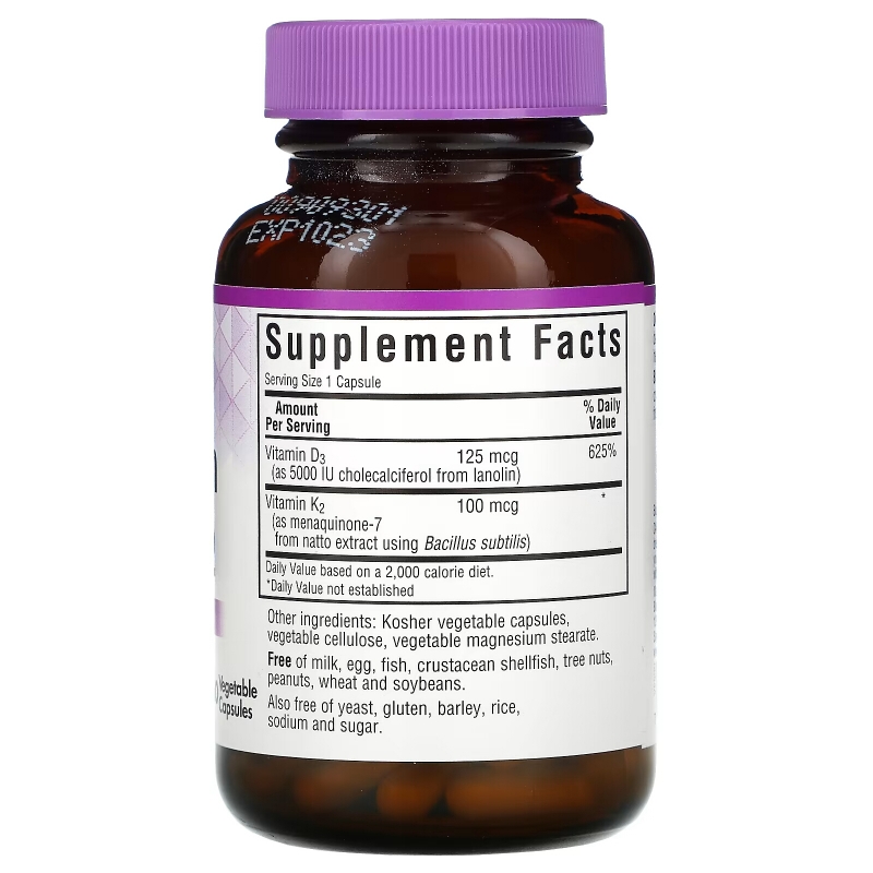 Bluebonnet Nutrition, Vitamin D3 & K2, 60 Vegetable Capsules