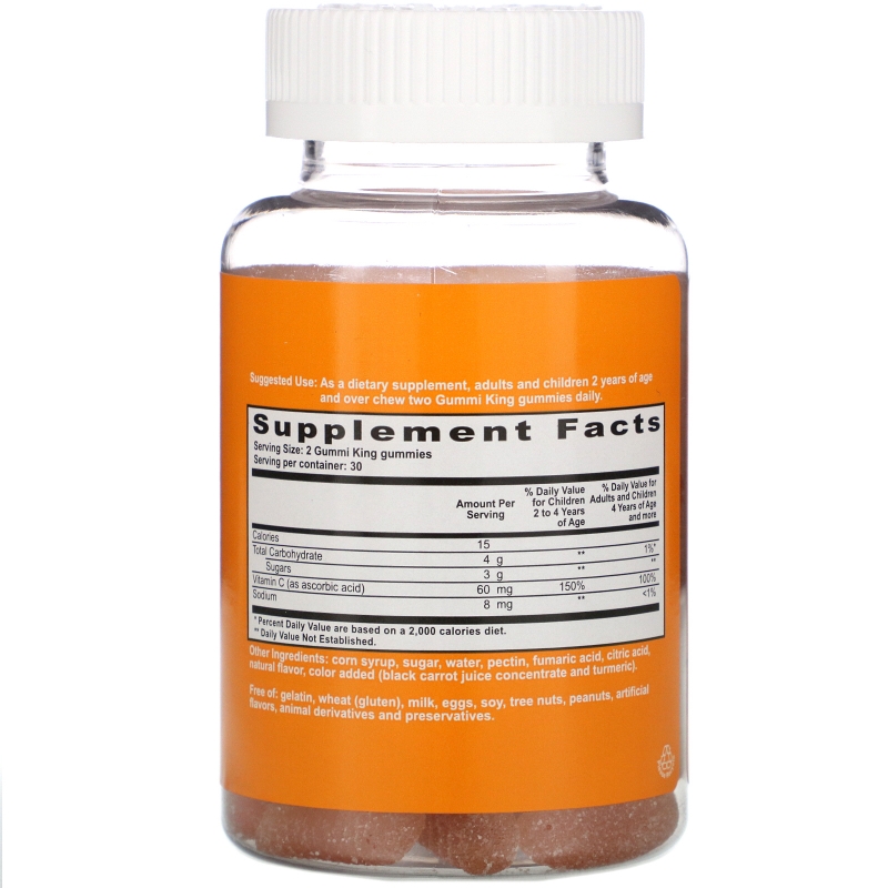Gummi King Витамин C для детей с натуральным апельсиновым вкусом 60 жевательных витаминов