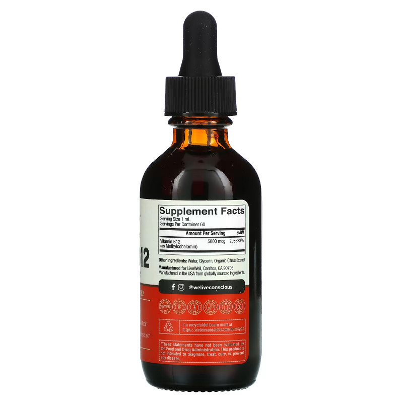 Live Conscious, Vegan B12, Maximum Strength, 60 mL