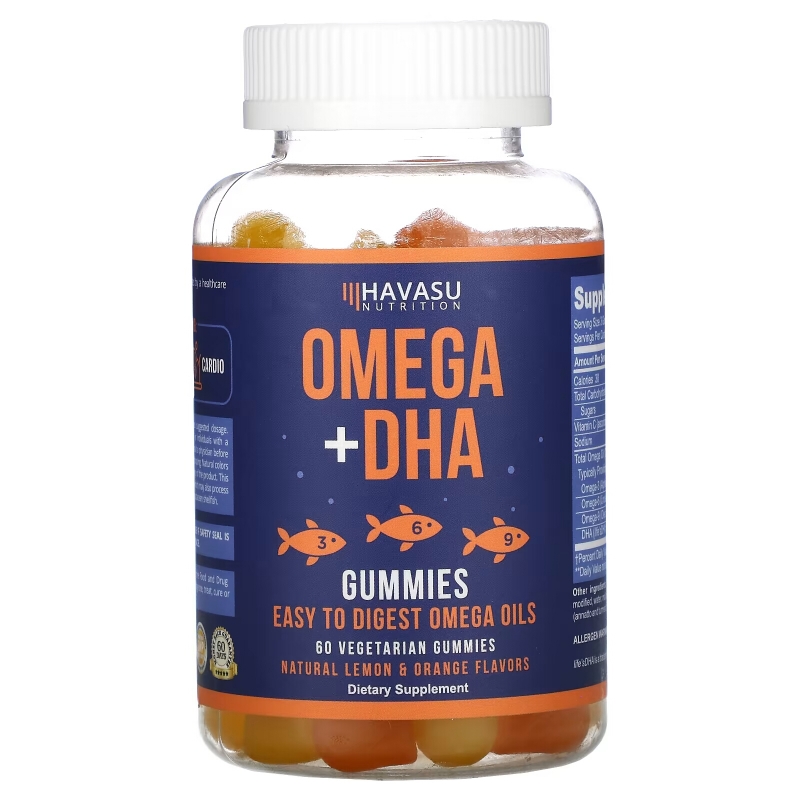 Havasu Nutrition, Omega + DHA Gummies, Natural Lemon & Orange, 60 Vegetarian Gummies