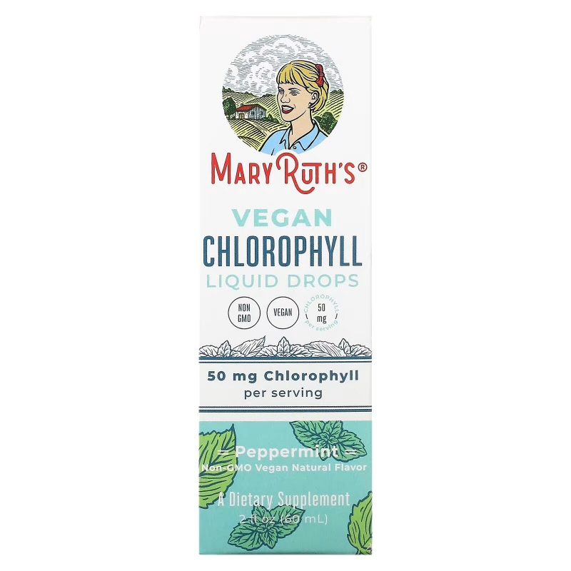 MaryRuth Organics, Vegan Chlorophyll Liquid Drops, перечная мята, 16,6 мг, 60 мл (2 жидк. Унции)