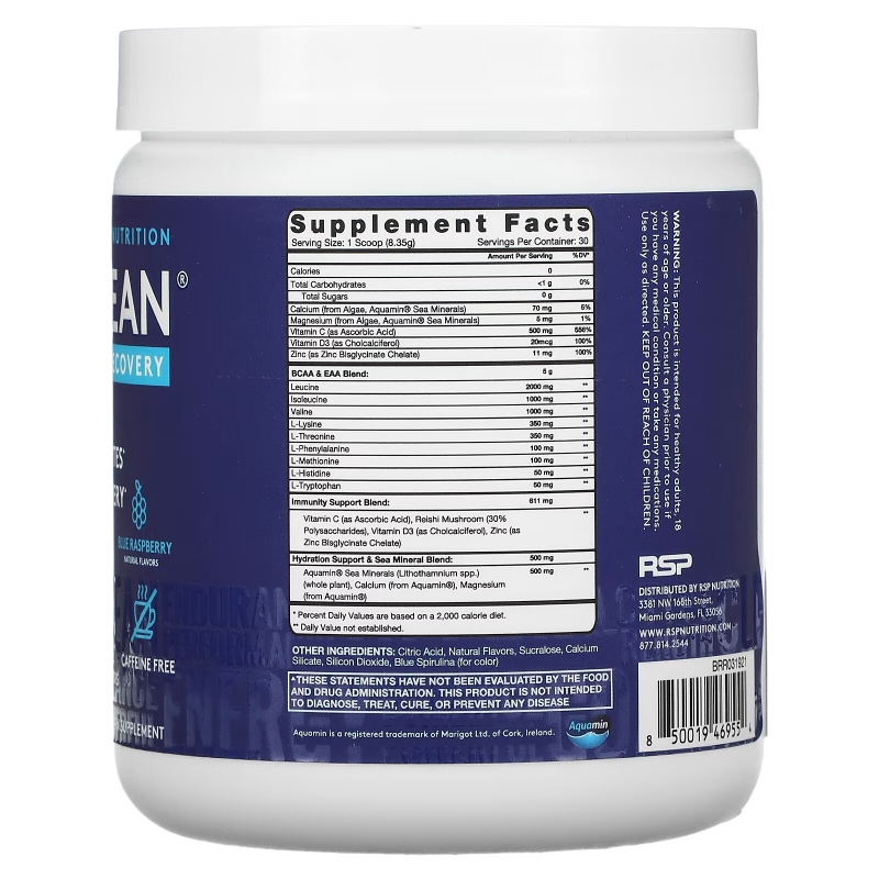 RSP Nutrition, AminoLean, Recovery, Blue Raspberry, 8.84 oz (251 g) (Discontinued Item)