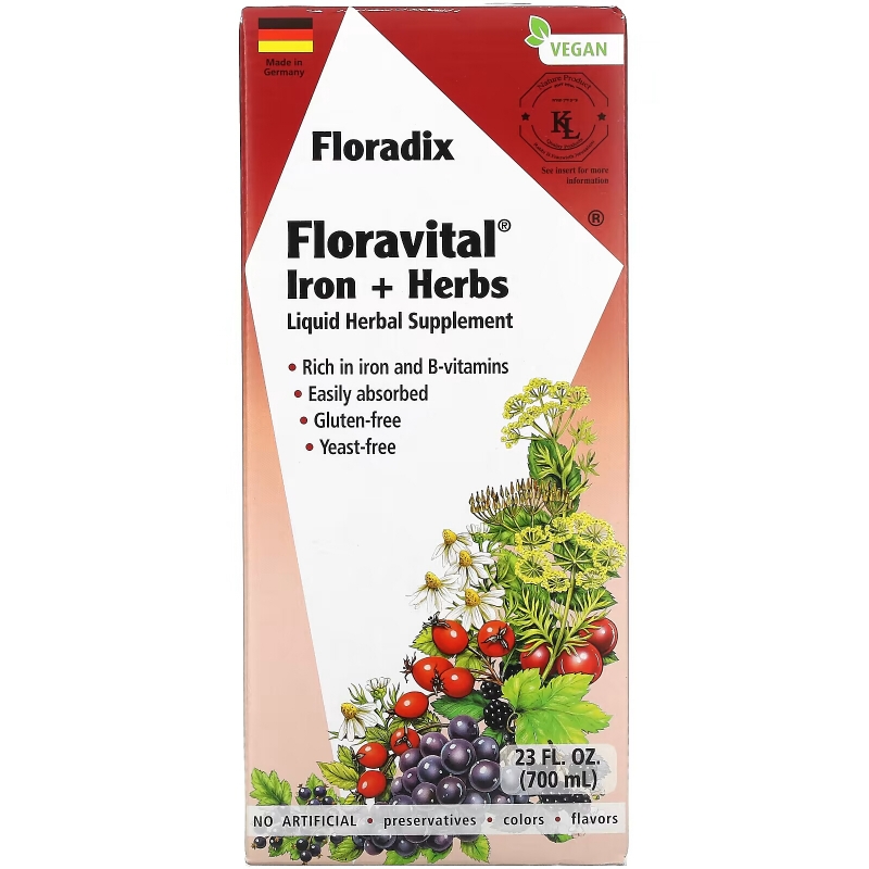 Gaia Herbs, Floradix, железо и травы Floravital, 23 жидк. унции (700 мл)