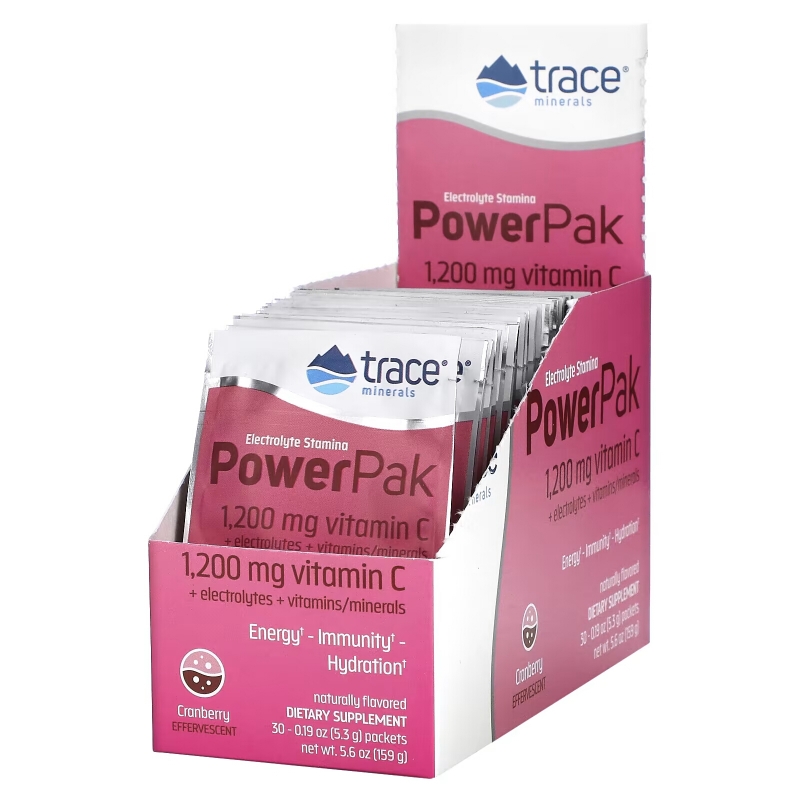 Trace Minerals Research, Электролиты Stamina Power Pak, клюква, 1200 мг, 30 пакетов. по 5,3 г каждый