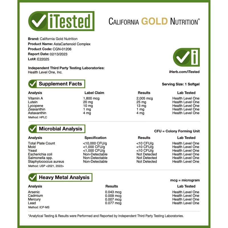 California Gold Nutrition, AstaCartenoid Complex, Lutein, Lycopene, Astaxanthin Complex, 30 Veggie Softgels