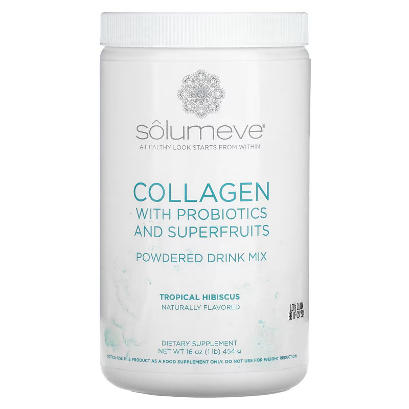 Solumeve, Radiant Beauty, Grass-Fed Collagen, Probiotics & Superfruits Powdered Drink Mix, Tropical Hibiscus, 16 oz (454 g)