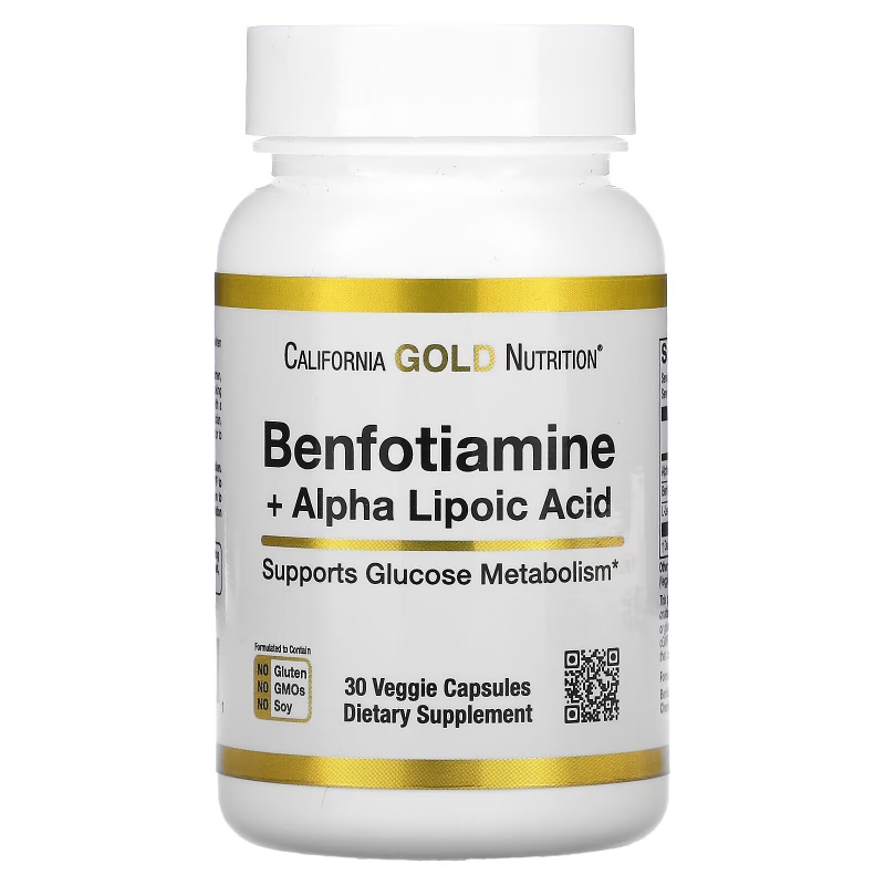 California Gold Nutrition, Benfotiamine + Alpha Lipoic Acid, 30 Veggie Capsules