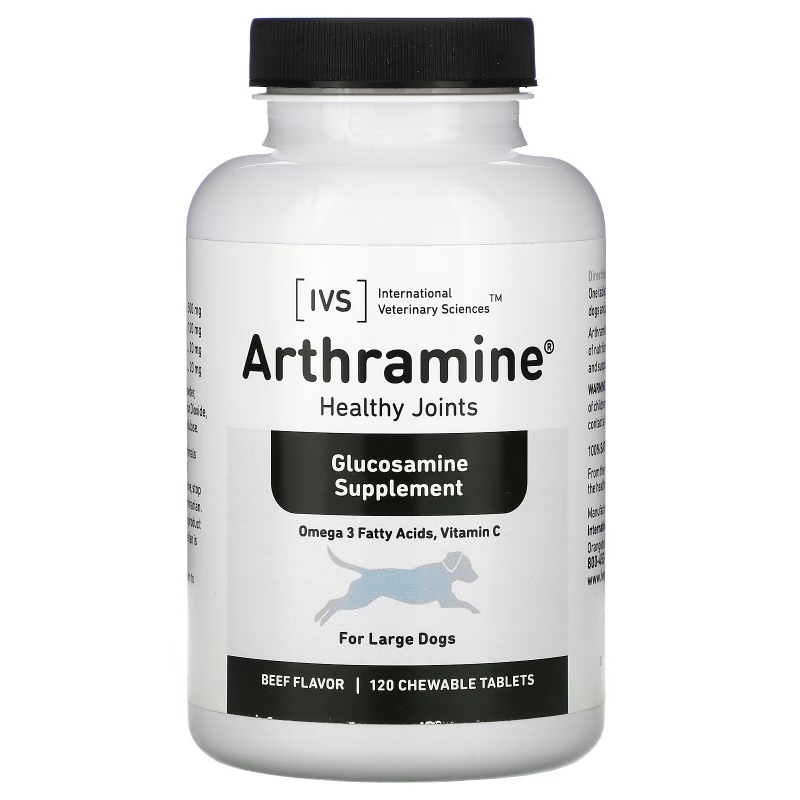 International Veterinary Sciences, Arthramine, добавка с глюкозамином, для крупных собак, говядина, 120 жевательных таблеток